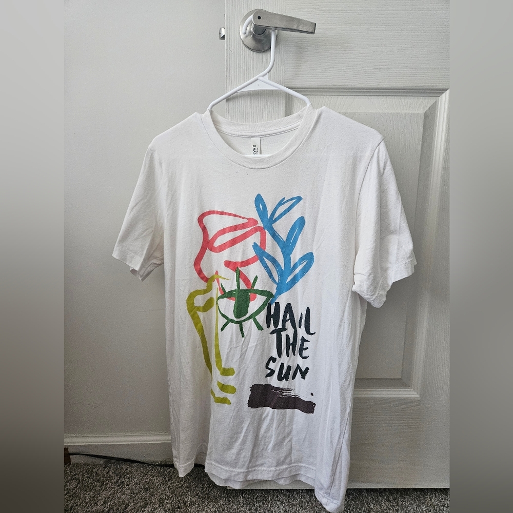 Hail The Sun Band Tee Bella Canvas White Tee with Artistic Multicolor Print